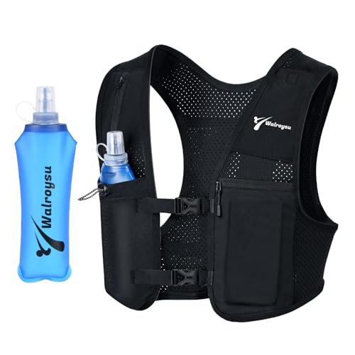 Running Vest for Women & Men, Adjustable Elasticated Sternum Straps Vest with 500ml Soft Flask, Fast and Free Reflective Running Vest, Designed for Running Marathon Trail Race Jogging Cycling - size: Medium