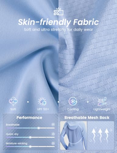 baleaf Women's Sun Shirts Mesh Back Long Sleeve Tops - color: Light Blue, size: Large