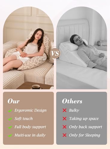 INSEN Wedge Pillow Set for Sleeping and After Surgery, Use for Acid Reflux, Reading and Relaxing, Headboard Pillow for Sitting in Bed, Brown Flower - color: Brown Flower