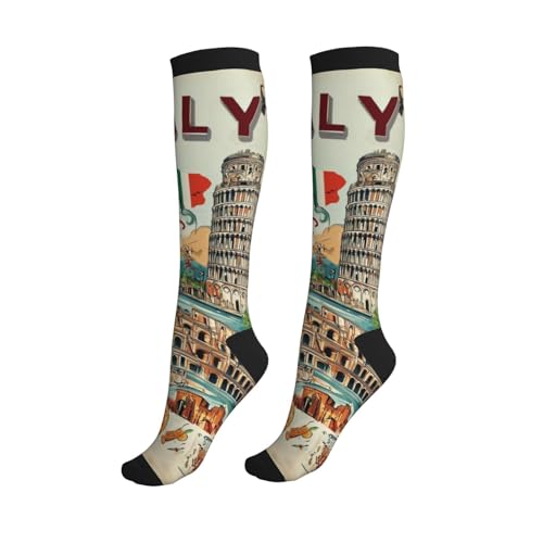 Compression Socks Knee High Circulation Support Socks For Women Men Athletic Running Work Hiking Cycling Travel - color: Italy