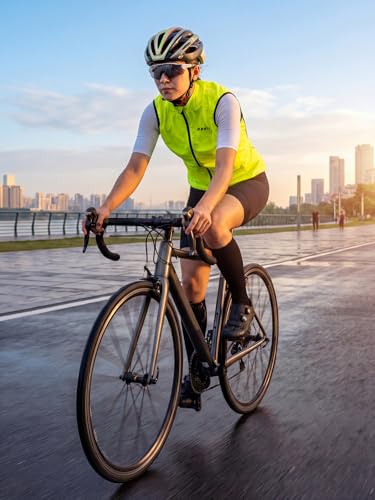 qualidyne Women's Windproof Cycling Vest, Full-Zip Bike Jacket with Pocket - color: Yellow, size: Small