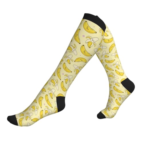 Compression Socks Women and Men 15-20mmHg-Circulation Support Socks for Athletic Running Cycling - color: Banana