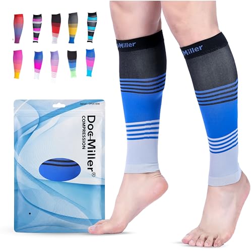 Doc Miller Calf Compression Sleeve 20-30 mmHg for Men & Women, 1 Pair - color: Black.Blue.Gray, size: Small