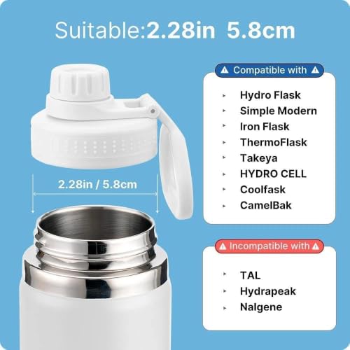 Spout Lid for Hydro Flask 12 16 18 20 32 40 64oz Wide Mouth Bottle - color: White 2 pack