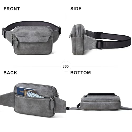 LATMAP 3L Fanny Packs for Women Cross Body Bag Vegan Leather Belt Bag Grey - color: Dark Grey