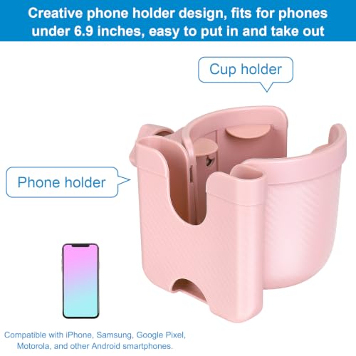 Accmor Stroller Cup Holder with Phone Holder, Bike Cup Holder, Walker Scooter Wheelchair Cup Holder Attachment, Universal Cup Holder for Uppababy Graco Strollers - color: All Light Pink Carbon Fiber Texture
