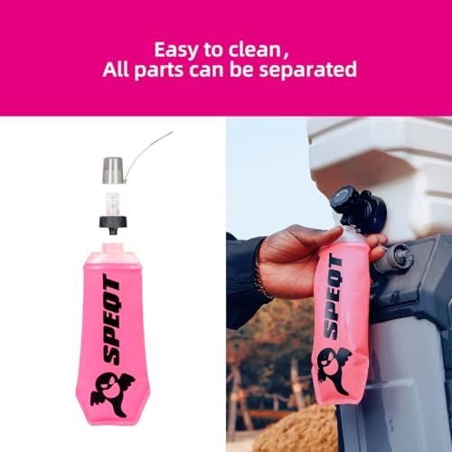 Soft Flask 2 Pack 500ml 16oz Collapsible TPU Water Bottle with Straw, Leak Proof for Hydration Pack Running Vest Hiking Cycling Marathon,Rose - color: Black (With straw) 2XPack