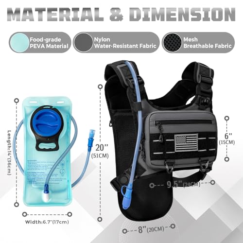 Running Hydration Vest with 2L Water Bladder， Lightweight Adjustable Hydration EDC Chest Pack for Men and Women, Water Backpack for Hiking, Cycling - color: Gray