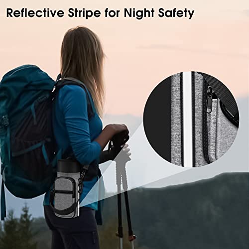 CaseBot Water Bottle Carrier Bag Sling Case, Sports Water Bottle Pouch Holder Sleeve with Adjustable Shoulder Hand Strap and 2 Pockets for Men Women Hiking Camping Travelling - color: Gray