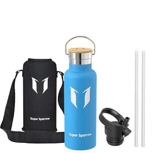 Super Sparrow Stainless Steel Water Bottle - 500ml - Vacuum Insulated - Standard Mouth Flask - BPA Free - Sky Blue - Adult - Travel, Running, Yoga, Hiking - color: Sky Blue, size: 16.9 Ounces