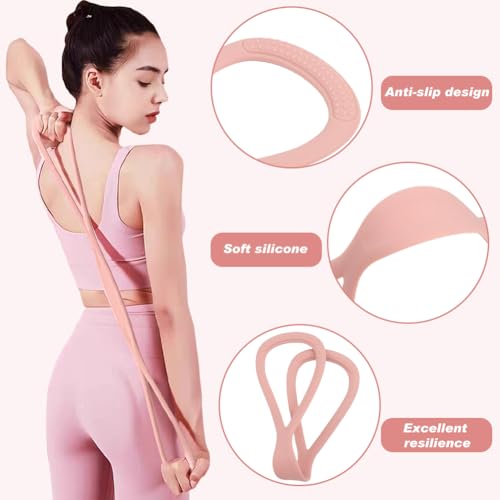 3PCS Figure 8 Resistance Bands Set with Handles, 15/25/35lb, Yoga Band