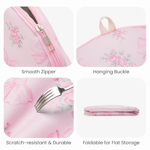 MEXS Small Cooler Bag, Freezable Snack Bag for Kids & Adults, Small Insulated Lunch Bag with Upgraded Thicker Ice Pack, Reusable Mini Cooler for Work/School/Travel - color: Pink Bow