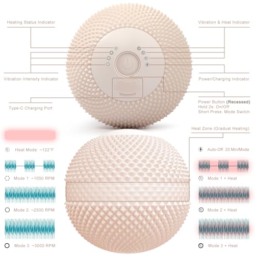 Vibrating Massage Ball with Heat, 7 Modes, 3.6 Inch, Apricot - color: Apricot