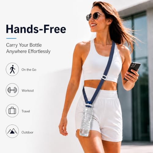 4 Pack Water Bottle Holder Lanyard Adjustable Beverages Shoulder Strap - color: Navy