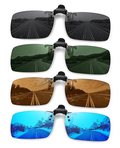 MEETSUN Polarized Clip On Sunglasses for Men Women, Fit Over Glasses - color: 4pack-black+blue+dark Green+brown