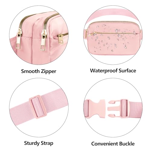 Fashion Fanny Bag-Waist Pack With Adjustable Belt Bag-Unisex Crossbody Pack For Travel Running Hiking-Pink - color: 3-Zipper Pink