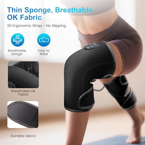 COMFIER Heated Knee Massager with Heat & Vibration, Graphene Knee Heating Pad Wrap, Adjustable Wearable Knee Brace,Electric Knee Warmer for Men Women Seniors - color: Midnight Black