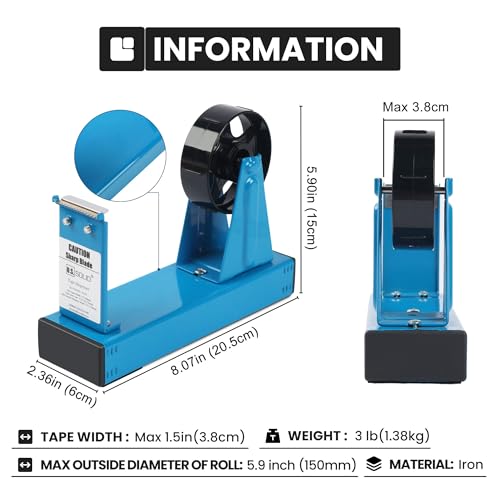 U.S. Solid Desktop Multi-Roll Tape Dispenser - 1.5 Inch Wide, 1 or 3 Inch Core, Iron, Blue