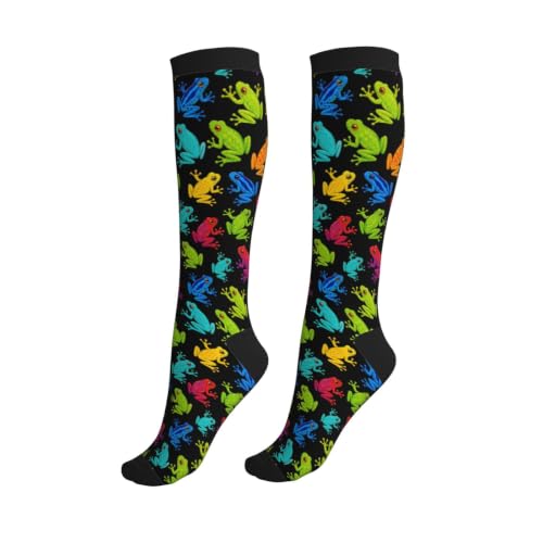 Tie Dye Compression Socks Knee High Support Socks For Women Men Running Athletic Hiking - color: Frogs