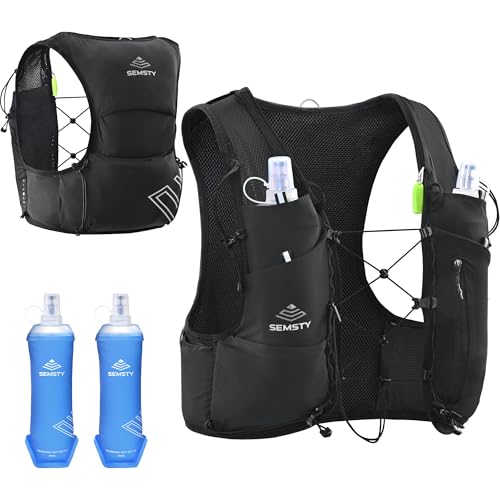Running Hydration Vest 5L, Running Backpack with 2x500ml Soft Flask - color: Black, size: Medium
