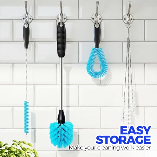 Holikme 6 Pack Bottle Brush 14.5" Long Handle Stainless Steel Brush,Blue