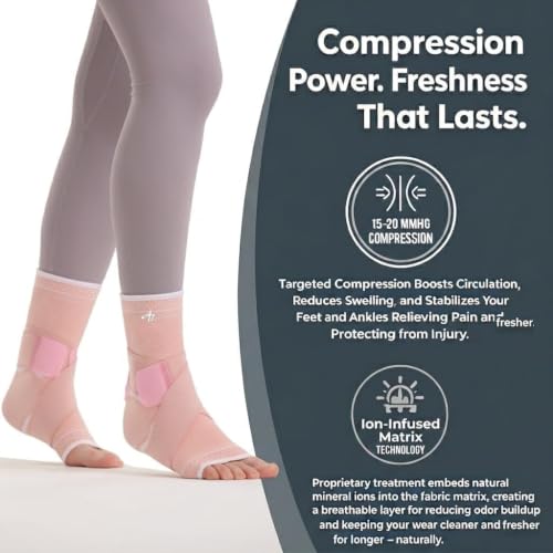 ABIRAM Ankle Brace Compression Sleeve with Adjustable Support Strap - color: Pink, size: Large