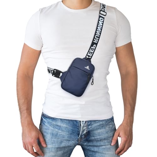 Peicees Mini Crossbody Sling Bag Chest Bag Dual Pocket Water Resistant Fanny Pack Running Phone Holder for Men Women Workout Travel, Dark Blue - color: Dark Blue
