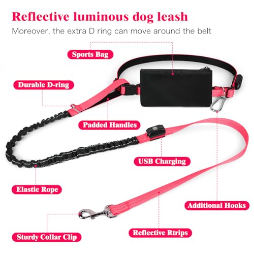 Light Up Waist Leash for Dog Walking, Hands Free LED Dog Leash with Light - color: Pink