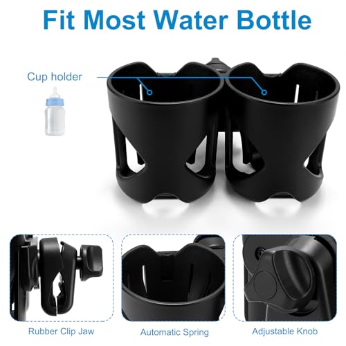 Accmor Stroller Cup Holder, Universal Cup Holder for Walker Wheelchair Bike Scooter, 360° Rotatable Stroller Cup Holder Attachment Walker Wheelchair Accessory - color: Double Cup Holder-Black