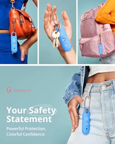 Vantamo Personal Alarm for Self Defense with Low Battery Notice, Strobe Light & Extra Loud 130 dB Double Speakers Safety Keychain Set for Women, Rechargeable Panic Button for Womens Self Defense - color: Ice Blue