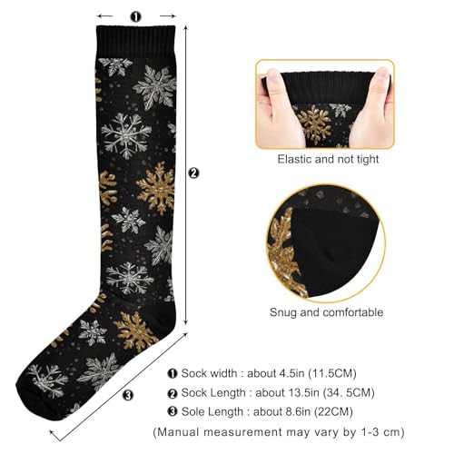 Snowflake Red Christmas Compression Sock for Women Men Funny Support Knee High Socks Running,Nurses,Travel - color: Gold Silver Snowflakes