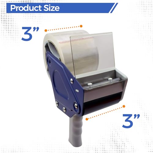 Packing Tape Dispenser Gun - 3 Inch Wide, Handheld Tape Gun with 1 Bonus Clear Packaging Tape, Shipping Tape for Sealing, Storing, and Moving Boxes, 1 Pack