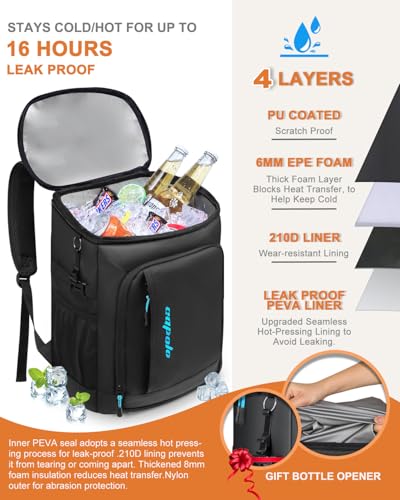 Capolo Cooler Backpack Insulated Leak Proof for Women Men Soft Cooler Bag - color: Deep Black Leather, size: 36 Cans