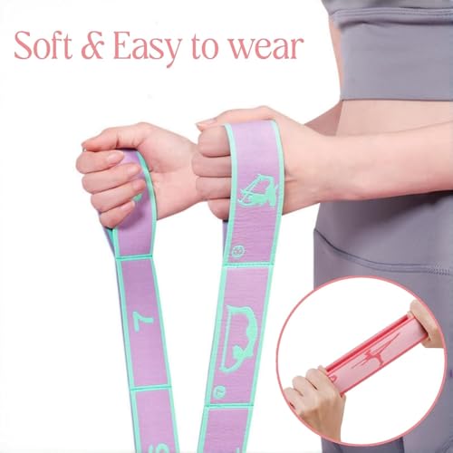 Multi-Loop Stretch Band - Yoga, Pilates, Ballet, and Physical Therapy Stretching Strap for Flexibility, Leg Stretching, and Exercise - Durable Stretching Equipment - color: Purple+Rose Red(8 Loops)