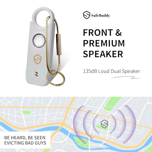 Personal Alarm for Women, Men, Kids, Elderly, Self Defense - Designed by Women 140DB Extra Speakers Alarm with Strobe Light, Rechargeable, Safety Alarms and Premium Keychain (Pure White) - color: Pure White