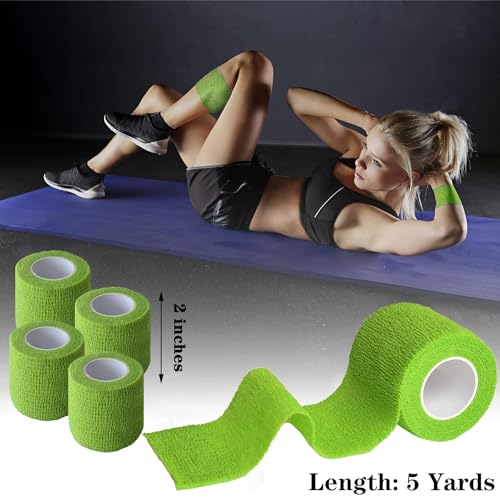 8 Pack 2 in x 5 Yards Cohesive Wrap Self Adhesive Bandage Wrap Elastic Self Adherent Bandage Self Stick Vet Tape for Athletic, Wrist, Ankle, Knees, Pets (Grass Green) - color: Grass Green, size: 2 Inch