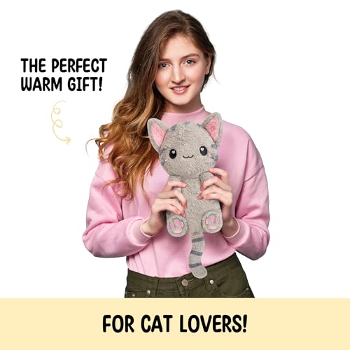 Grey Cat Microwavable 1.5 lbs Unscented Heating Pad for Women and Kids- Cute Soft Cozy Pillow Plush Heatable Warm Stuffed Animals - Kawaii Hot and Cold Plushie - Grey Cat Gifts for Girls and Women - color: Grey Cat