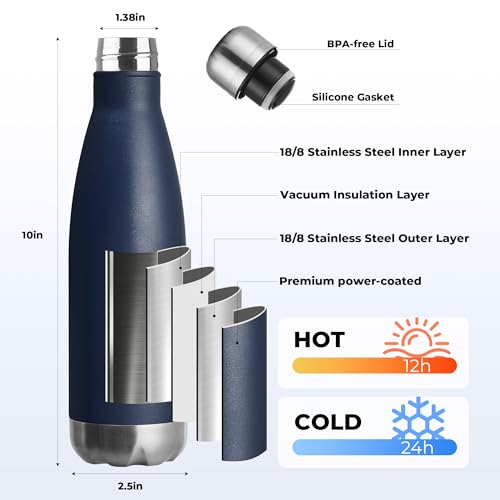 MEWAY 17oz Sport Water Bottle 12 Pack Vacuum Insulated Stainless Steel Leak-Proof Double Wall Cola Shape Water Bottle,Keep Drinks Hot & Cold (Navy,12 Pack) - color: Navy