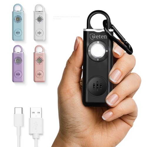 Rechargeable Personal Safety Alarm Keychain, 130dB, USB-C Charging, Black - color: Black