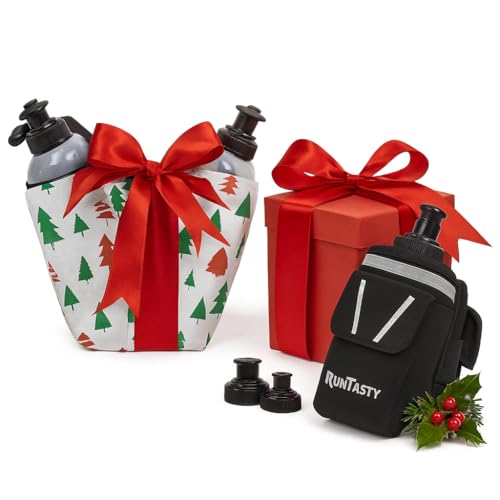 Runtasty Hydration Bundle – Running Belt w/ 2 Bottles + 2-in-1 Handheld 12 oz Bottle & Belt Add-On + Push-Pull Replacement Lids – Waterproof Pockets, Touchscreen Cover, No-Bounce Design
