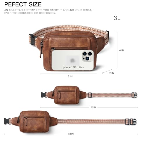 LATMAP 3L TRIPLE ZIP Fanny Packs Belt Bag For Women Men Crossbody Waist Pack Sling Chest Bum Travel Bag Purse Faux Leather Fashion Cute Brown - color: Brown