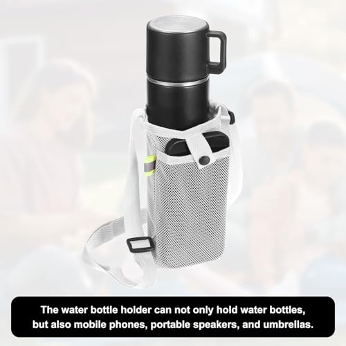 Uxcell Water Bottle Holder With Adjustable Shoulder Strap, Carrier Bag, Mesh Crossbody Carrier With Pocket for Sports, Hiking, Walking, Travel - color: White