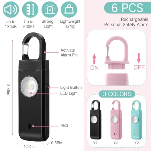 Tellegloww 6 Pcs 130 dB Personal Safety Alarm for Women, Bright Color, Snap - color: Bright Color, style: Snap