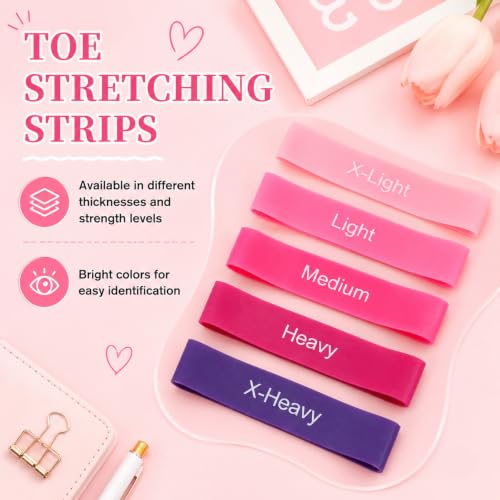 JJUNW 5 Pcs Toe Resistance Bands for Bunions, Toe Stretcher Separator Set - color: Pink