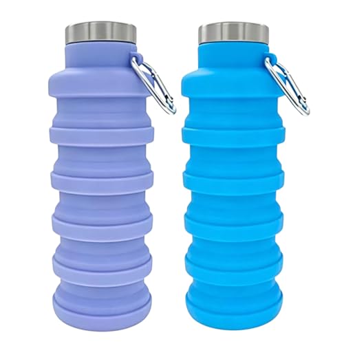YCT Collapsible Water Bottle 17oz（500ml），Travel Portable Sport Water Bottle，Reusable Silicone Foldable Water Bottles for Gym Camping Hiking (Purple+Blue) - color: Purple+Blue