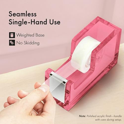 OfficeGoods Acrylic Tape Dispenser, Aesthetic and Compact Design, Pink - color: Pink