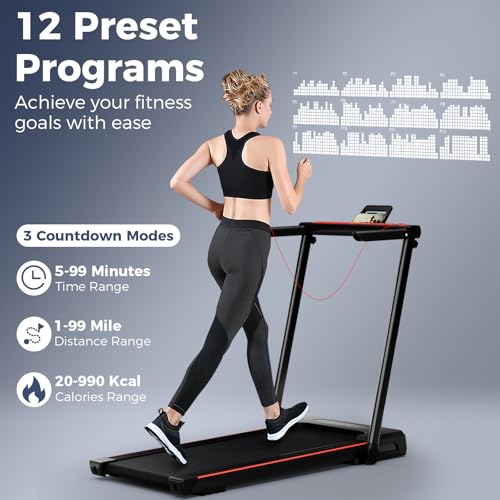 GYMAX Walking Pad Treadmill, 3 in 1 Folding Treadmill with Removable Desktop, Remote & 12 Preset Programs, 2.5 HP Under Desk Walking Pad Running Machine for Home Gym Exercise Workout - color: Black