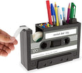 Creative Tape Pen Holder, Retro Cassette Tape Dispenser, Stationery Desk Tidy Container, Office Supplies Organizer Pencil Cup - color: Black