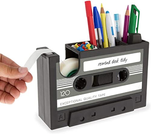 Creative Tape Pen Holder, Retro Cassette Tape Dispenser, Stationery Desk Tidy Container, Office Supplies Organizer Pencil Cup - color: Black