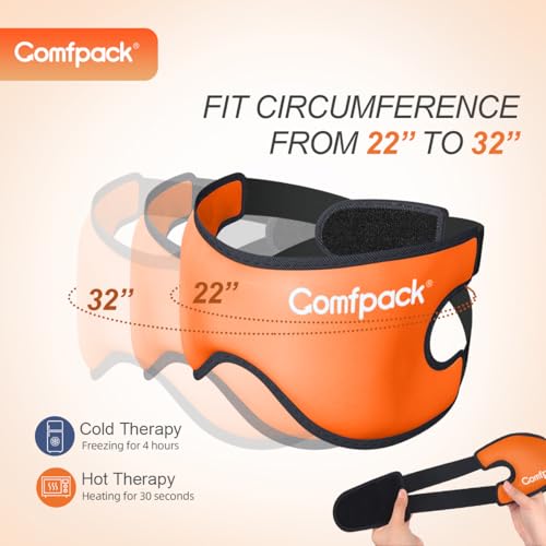 Comfpack Wisdom Teeth Ice Pack Head Wrap with Ear Hole Design, Reusable Hot Cold Gel Face Jaw Ice Pack, Soft Plush Cold Pack for TMJ Pain Relief, Tonsillectomy, Oral Surgery, Face Swelling - color: Orange 1pack